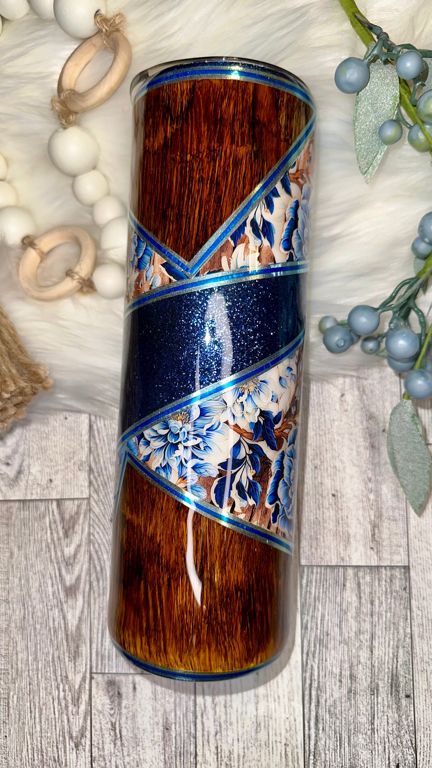 Blue Roses & Hand-Painted Woodgrain